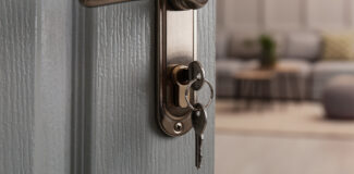a keyed alike lock for a front door that open into the living room of a property
